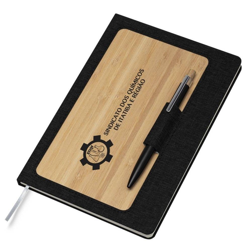 Caderno em Bambu Com Suporte Para Caneta