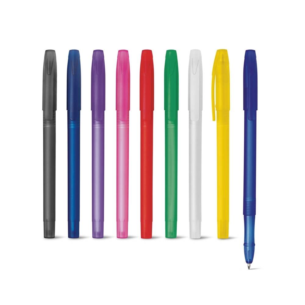 Esferográfica em PP com acabamento frost e escrita em azul MILU FROST