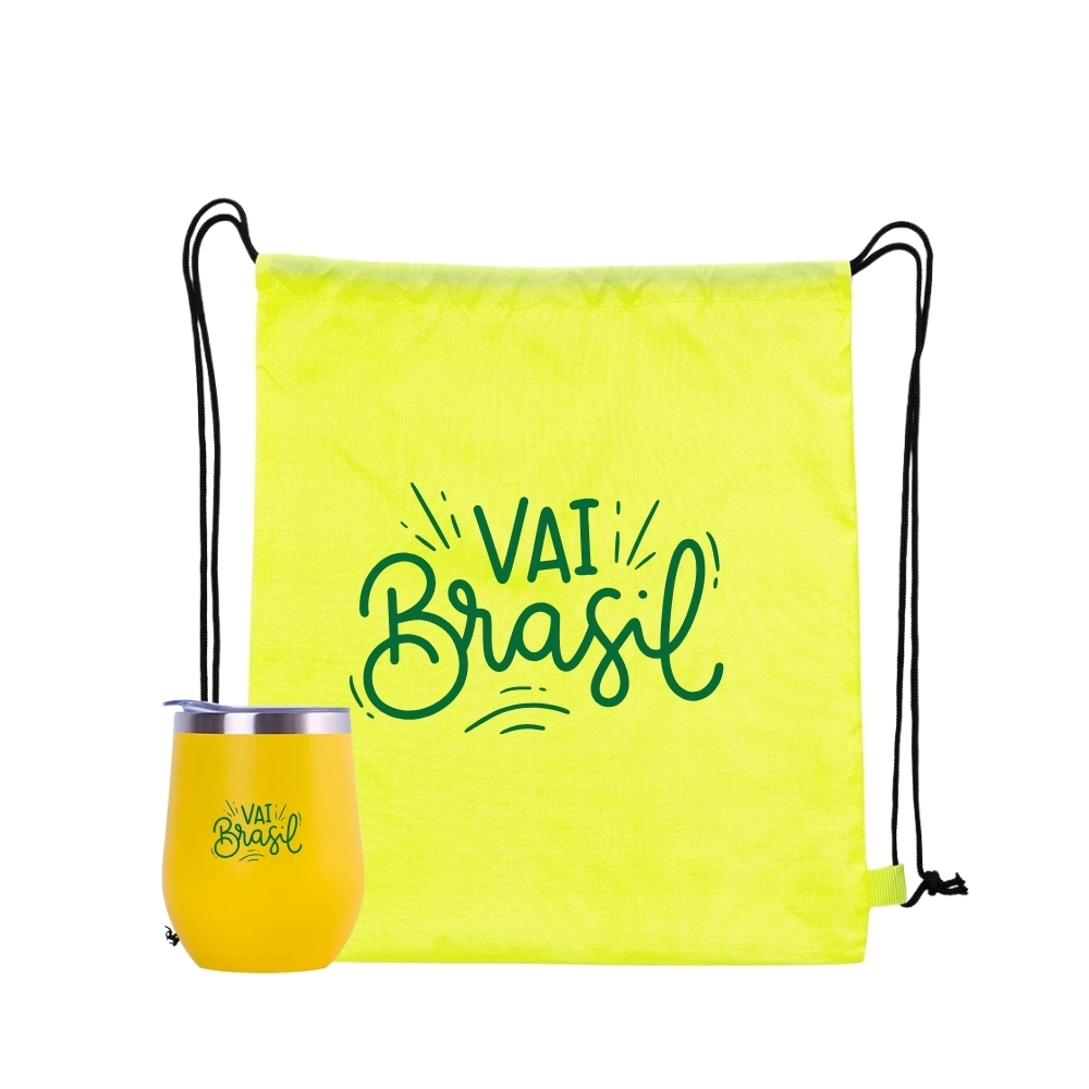 Kit Copo Térmico Personalizado com Mochila Saco para Copa do Mundo