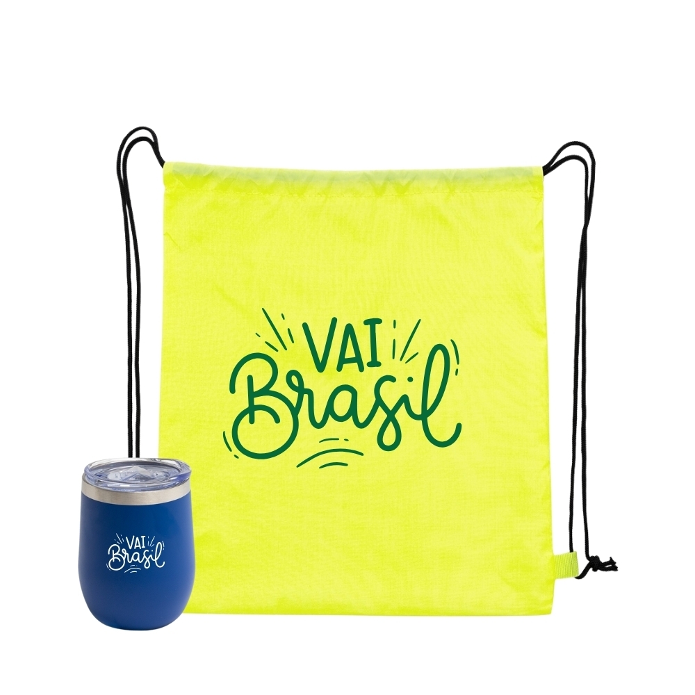 Kit Copo Térmico Personalizado com Mochila Saco para Copa do Mundo