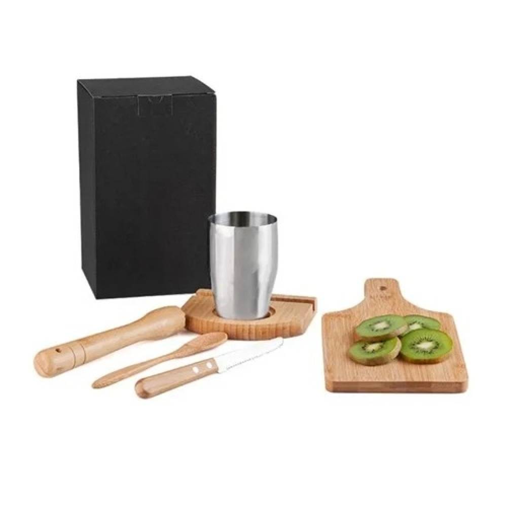 Kit Para Caipirinha Em Bambu /Madeira Ibiza - 0,35 L - 6 Pçs