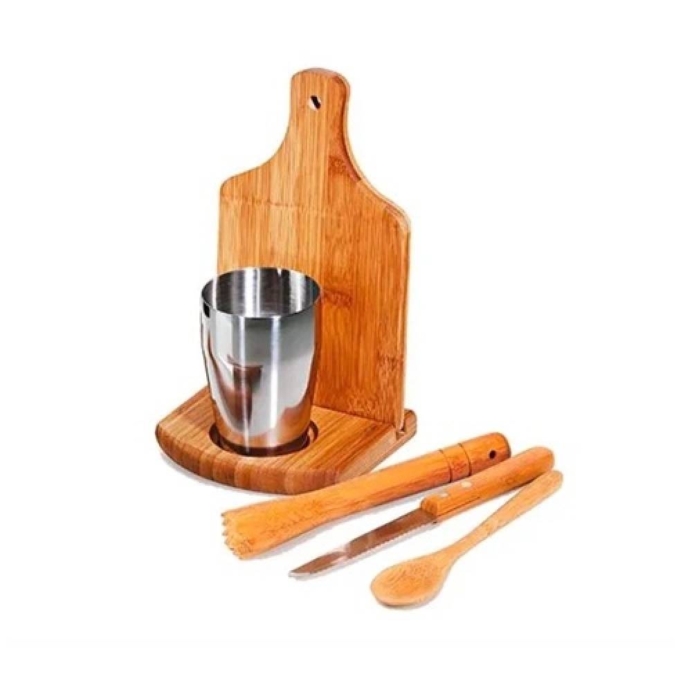 Kit Para Caipirinha Em Bambu /Madeira Ibiza - 0,35 L - 6 Pçs