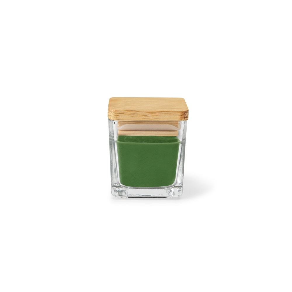 Vela aromática em copo de vidro com tampa de bambu