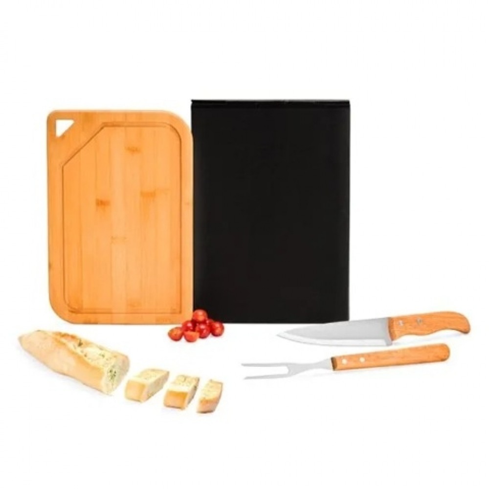 Conj. Para Churrasco Em Bambu / Inox / Madeira - 3 Pçs-SMMX-70066